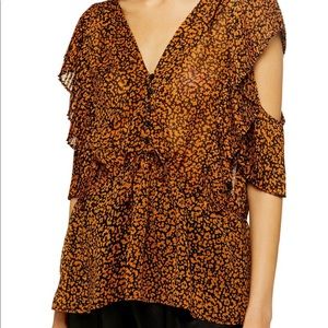 Topshop animal print Plisse ruffle top